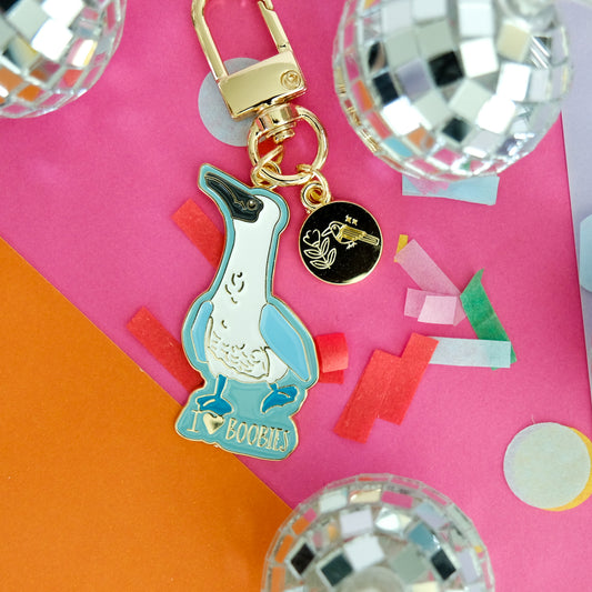 I Love Boobies Blue-Footed Booby Enamel Keychain