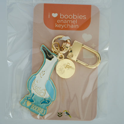 I Love Boobies Blue-Footed Booby Keychain