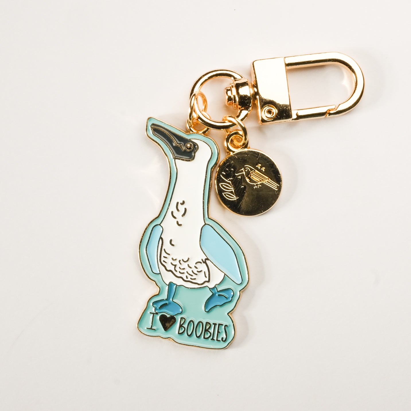 I Love Boobies Blue-Footed Booby Enamel Keychain | 2" Enamel Bag Charm