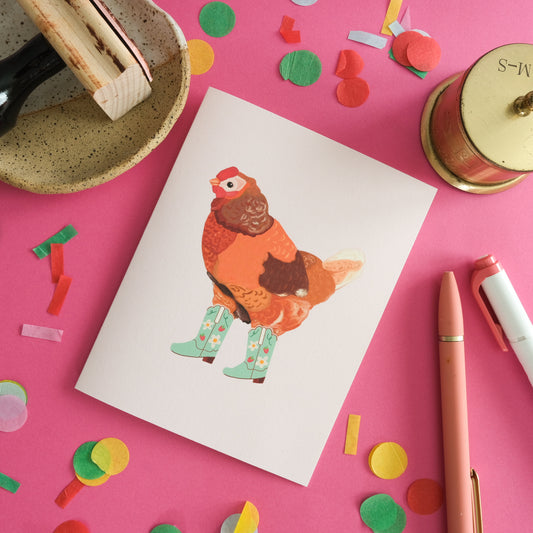 Strawberry Cowgirl Chicken Greeting Card