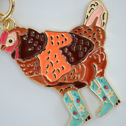 Strawberry Cowgirl Chicken Enamel Keychain