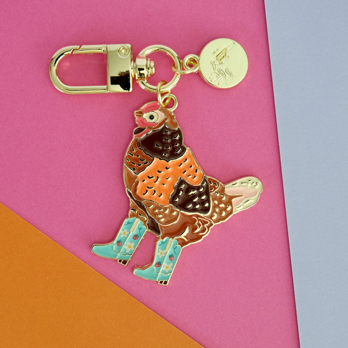 Strawberry Cowgirl Chicken Enamel Keychain