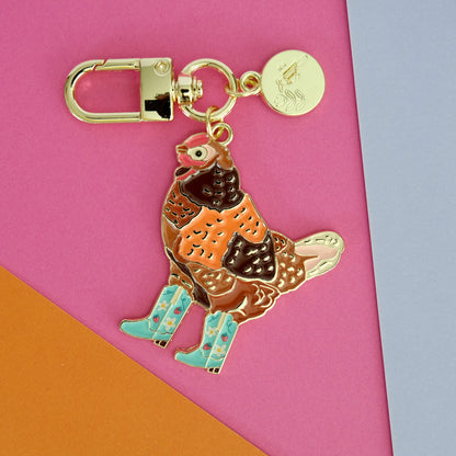Strawberry Cowgirl Chicken Enamel Keychain