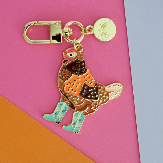 Strawberry Cowgirl Chicken Enamel Keychain