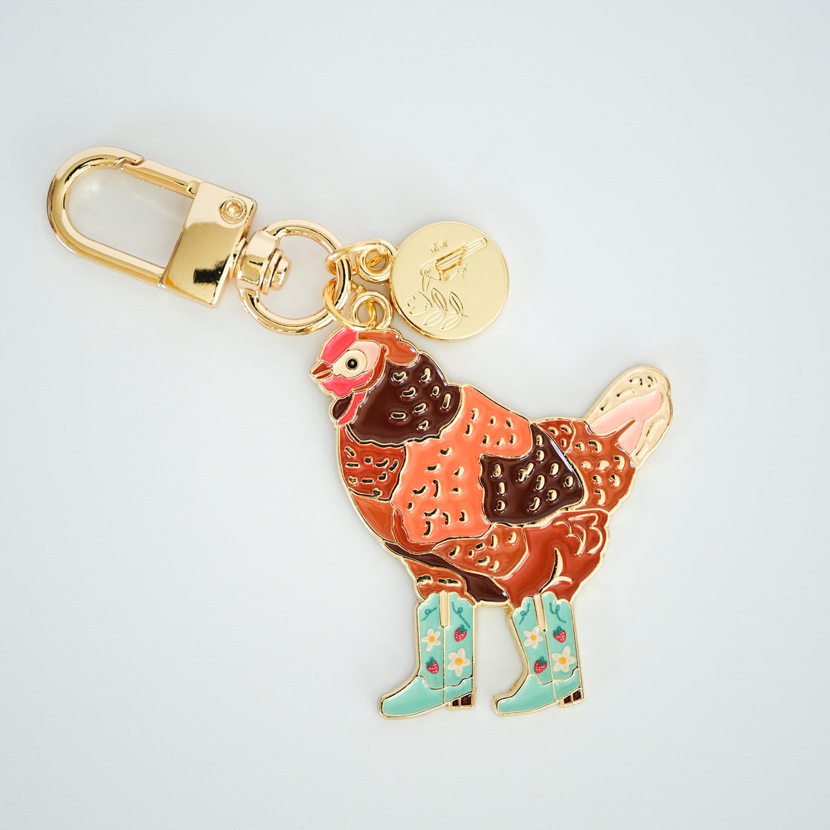Strawberry Cowgirl Chicken Enamel Keychain