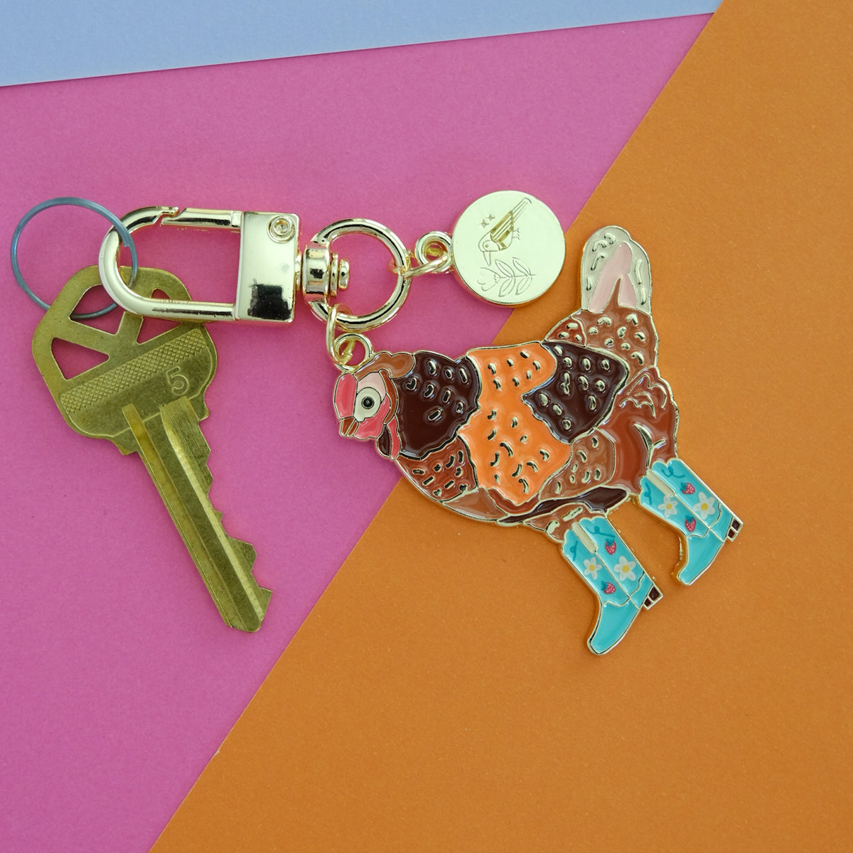 Strawberry Cowgirl Chicken Enamel Keychain