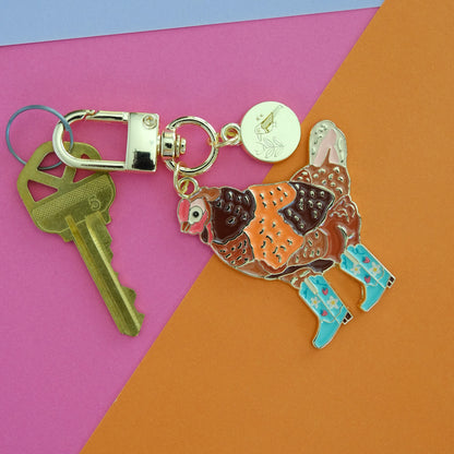 Strawberry Cowgirl Chicken Enamel Keychain