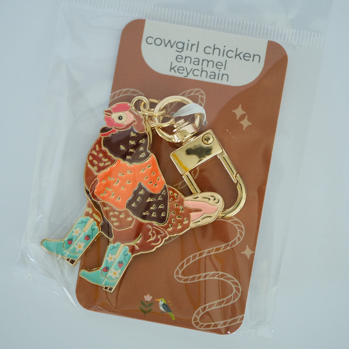 Strawberry Cowgirl Chicken Enamel Keychain