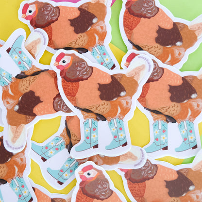 Cowgirl Chicken Vinyl Sticker