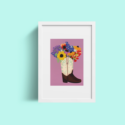 Cowgirl Boot Wildflower Art Print – Western Wall Art