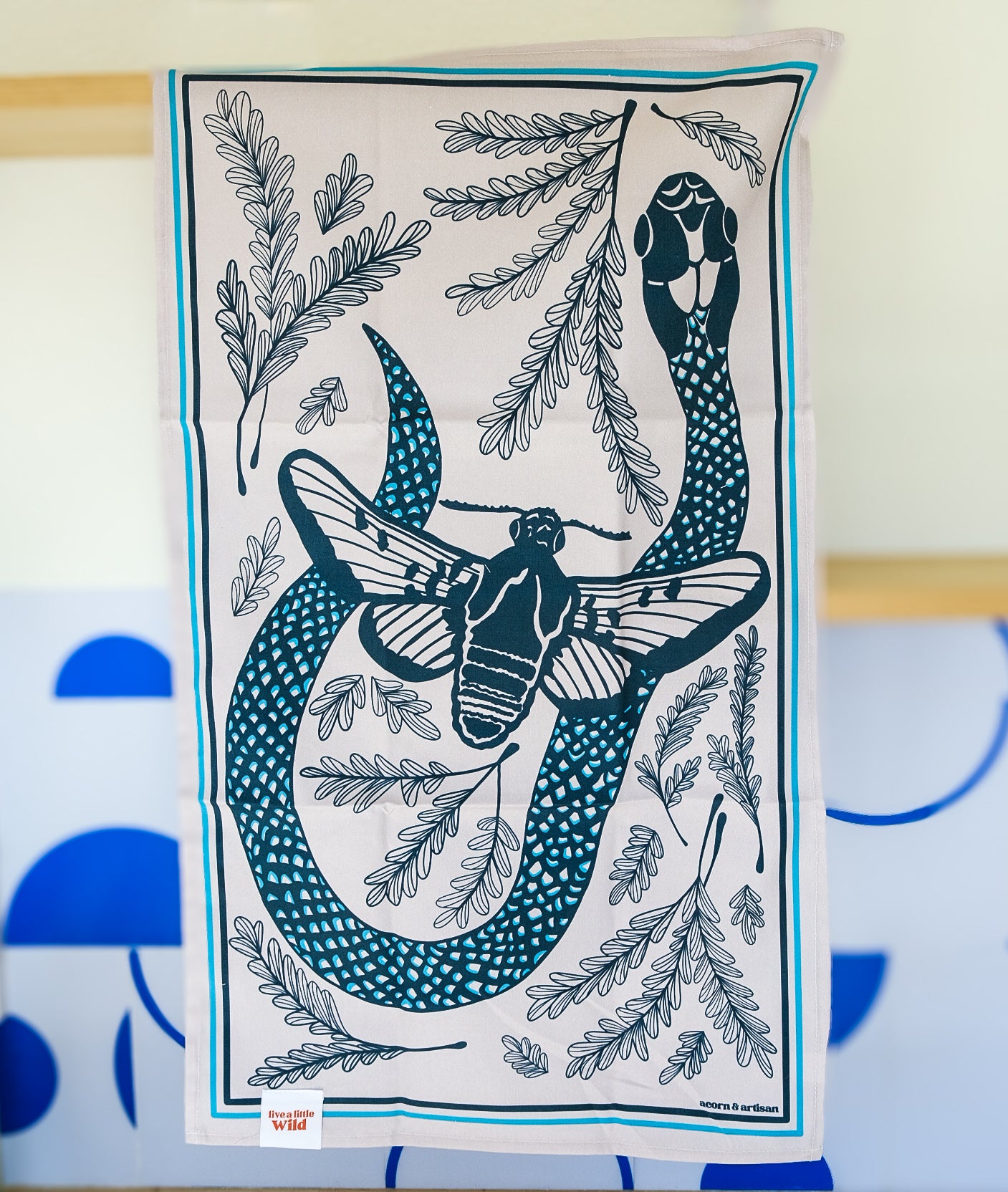 Texas Night & Brush Tea Towel | Moth & Snake Cotton Flour Sack 16" × 28"