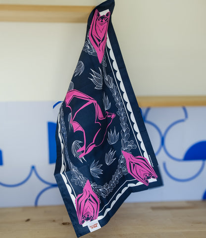 Midnight Pollinator Tea Towel | Mexican Long-Nosed Bat Cotton Flour Sack 16" × 28"