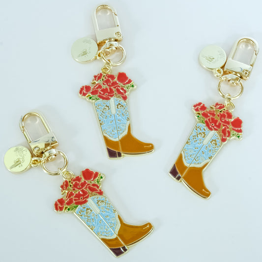 Poppy Cowgirl Boot Keychain – Texas Enamel Keychain