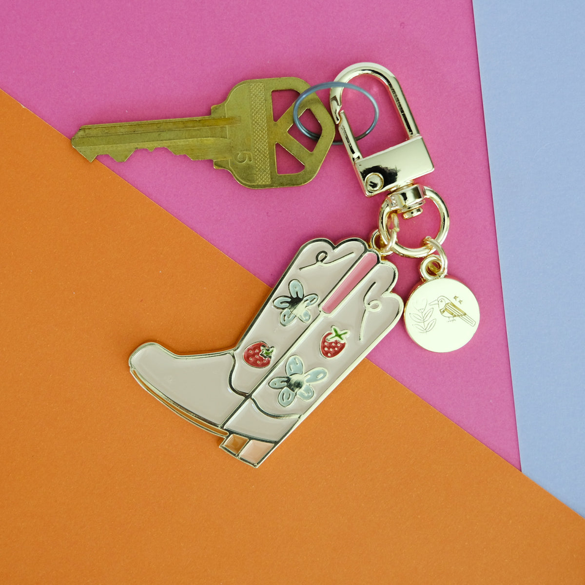 Strawberry Cowgirl Boot Enamel Keychain