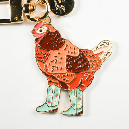 Strawberry Cowgirl Chicken Enamel Keychain | 2" Enamel Bag Charm