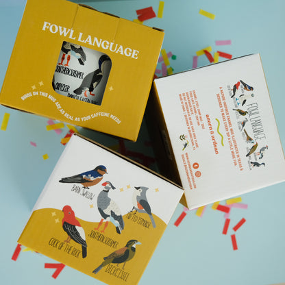 Fowl Language Camp Mug with Acorn & Artisan retail packaging