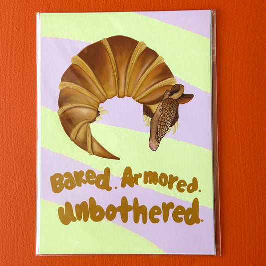 Croissantadillo Art Print, Funny Armadillo Croissant Wall Art, Quirky Animal Pun Illustration, Cute Texas Inspired Kitchen or Office Decor