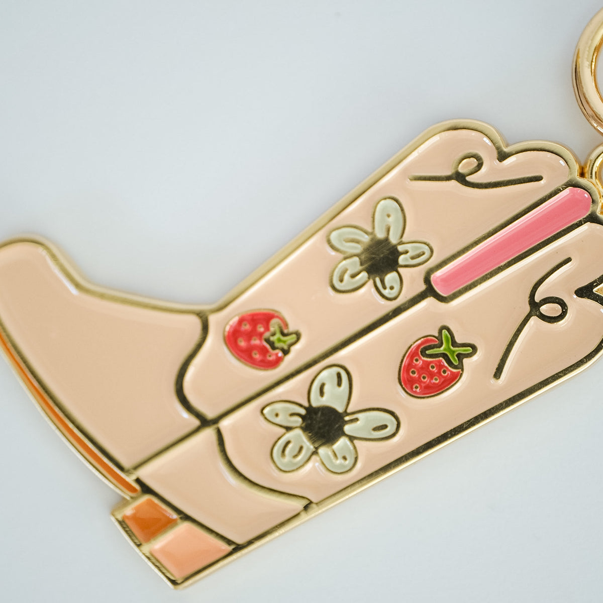 Strawberry Cowgirl Boot Enamel Keychain
