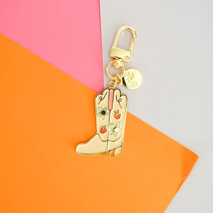 Strawberry Cowgirl Boot Enamel Keychain