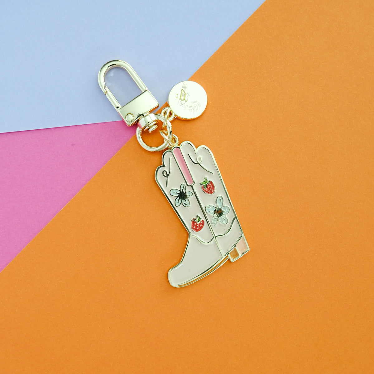 Strawberry Cowgirl Boot Enamel Keychain