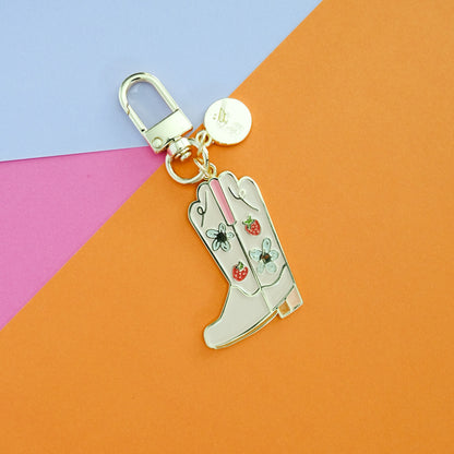 Strawberry Cowgirl Boot Enamel Keychain