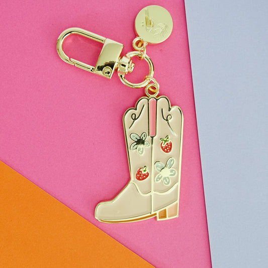 Strawberry Cowgirl Boot Enamel Keychain