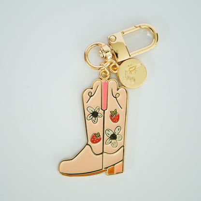 Strawberry Cowgirl Boot Enamel Keychain