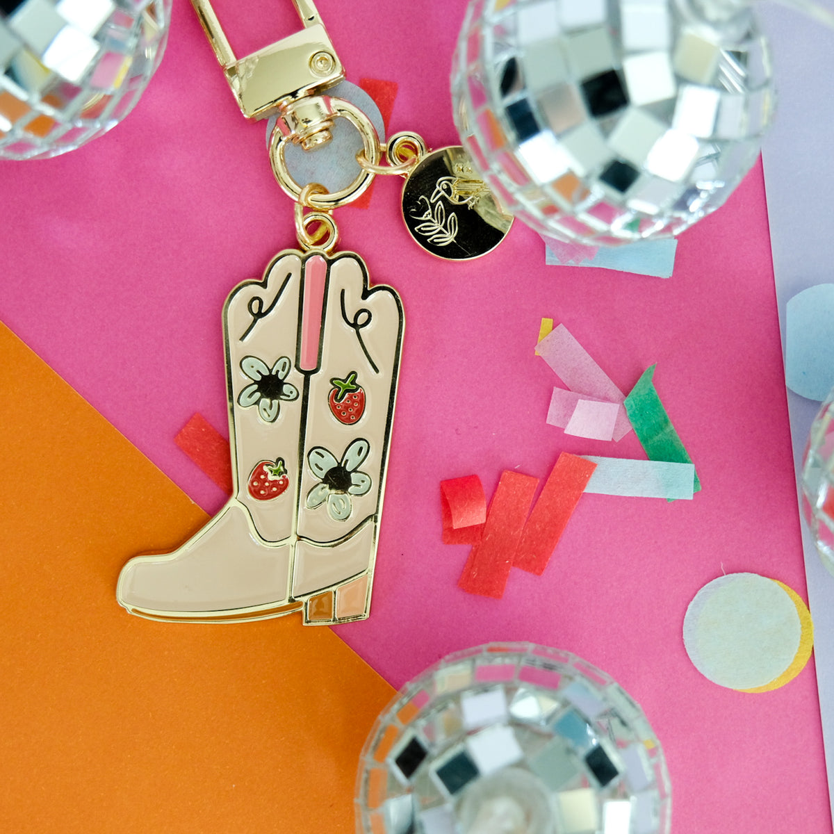 Strawberry Cowgirl Boot Enamel Keychain
