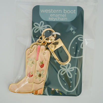 Strawberry Cowgirl Boot Enamel Keychain