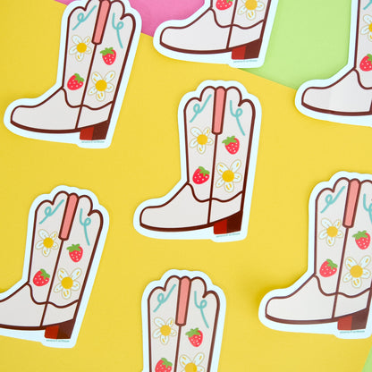 Group of Strawberry Cowgirl Boot Vinyl Sticker products arranged together