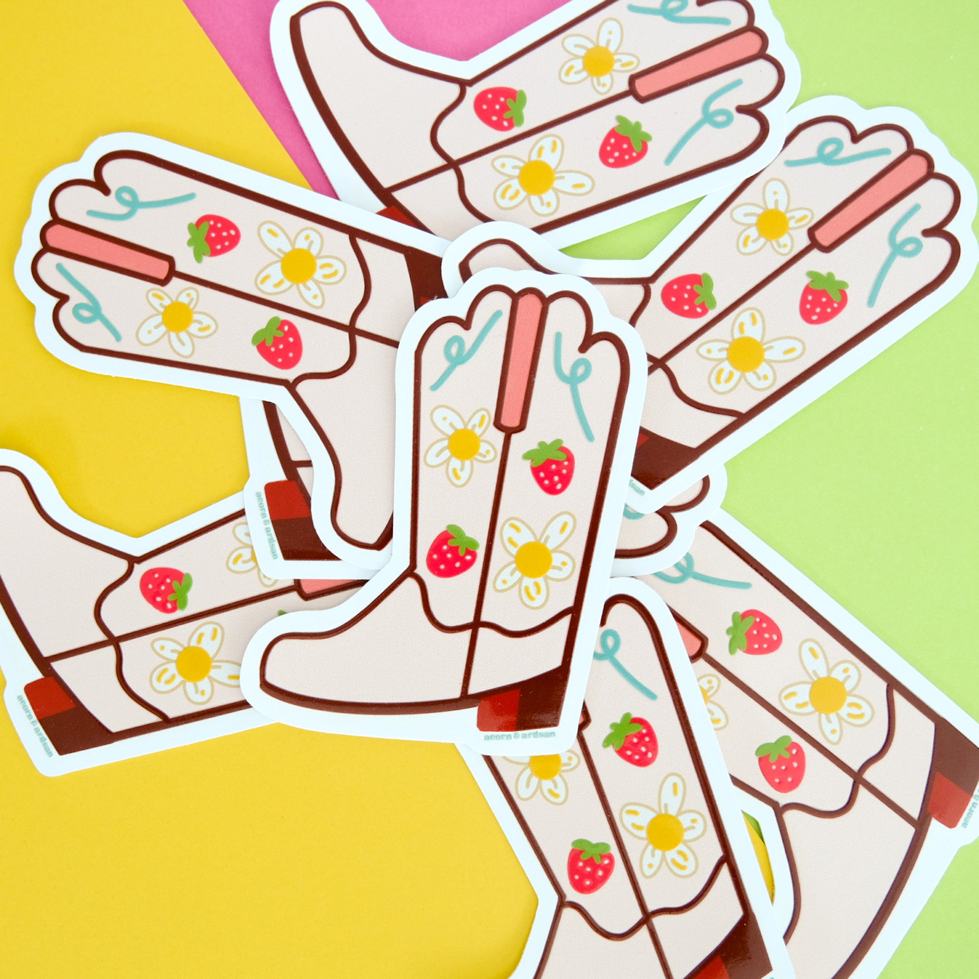 Group of Strawberry Cowgirl Boot Vinyl Sticker products arranged together