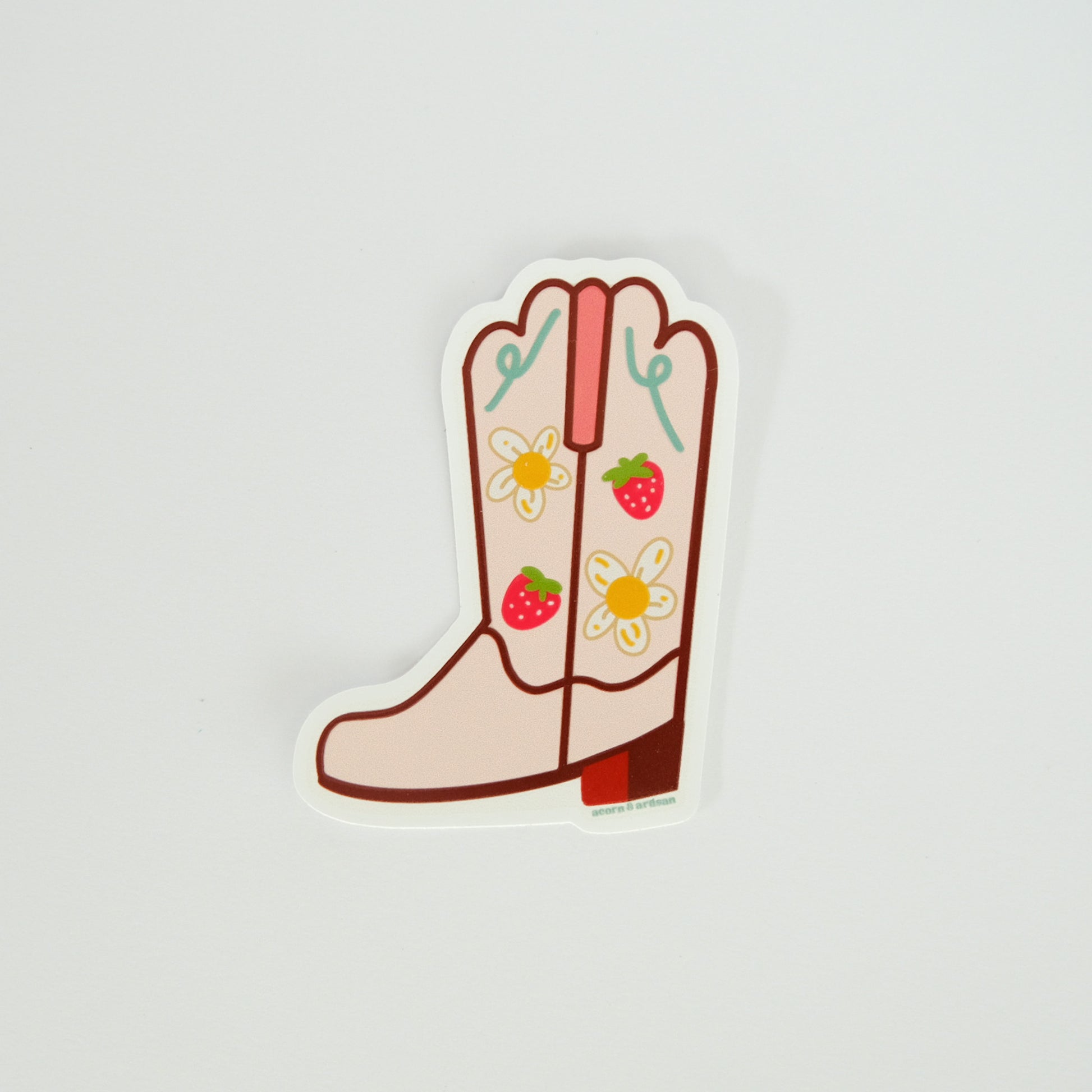Strawberry Cowgirl Boot Vinyl Sticker photographed on a white background