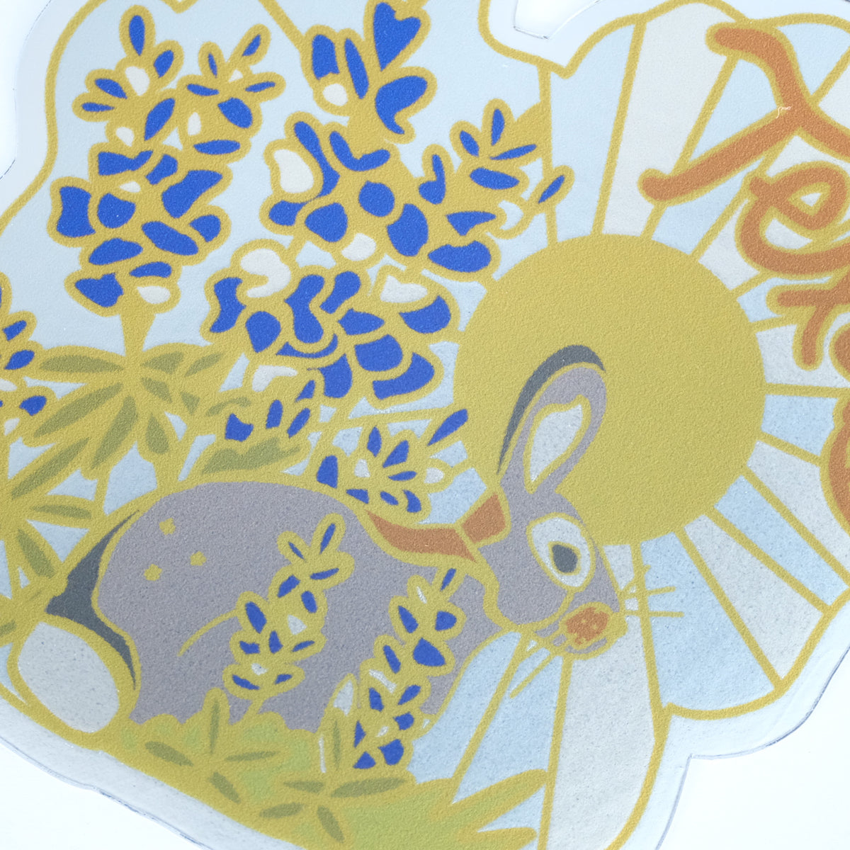 Close-up of Texas Bluebonnet Bunny Vinyl Sticker, showing the illustrated design and product details