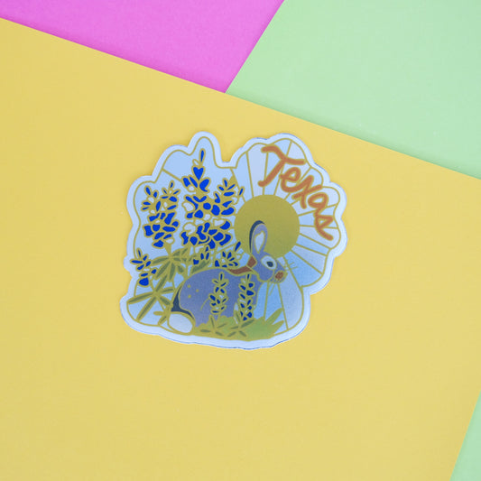 Flat lay of Texas Bluebonnet Bunny Vinyl Sticker, showing the full design