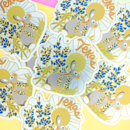 Group of Texas Bluebonnet Bunny Vinyl Sticker products arranged together