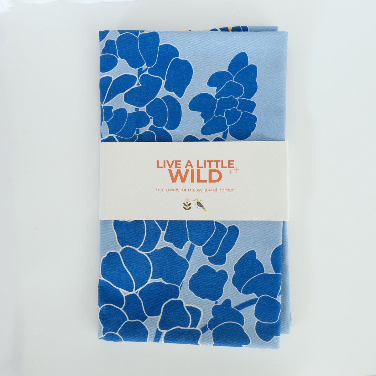 Texas Hill Country Bluebonnets Tea Towel with Acorn & Artisan retail packaging