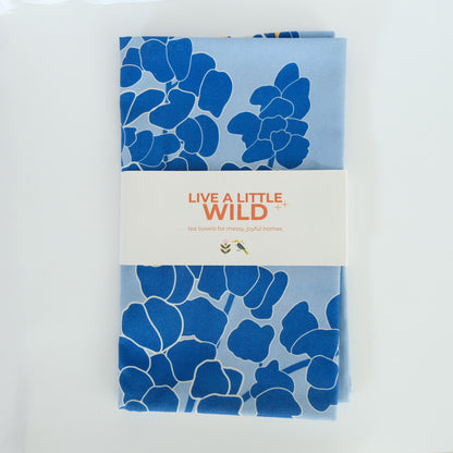 Texas Hill Country Bluebonnets Tea Towel with Acorn & Artisan retail packaging
