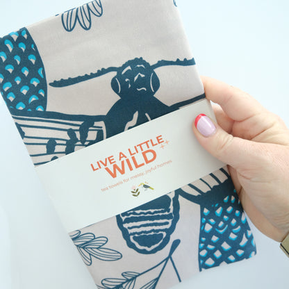 Texas Night & Brush Tea Towel with Acorn & Artisan retail packaging