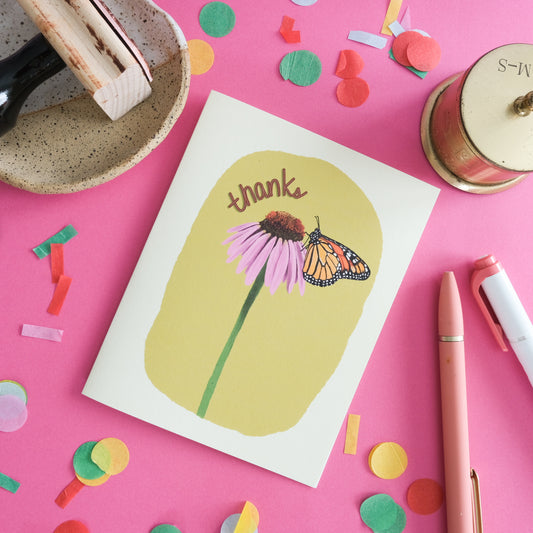 Monarch & Coneflower Thank You Card
