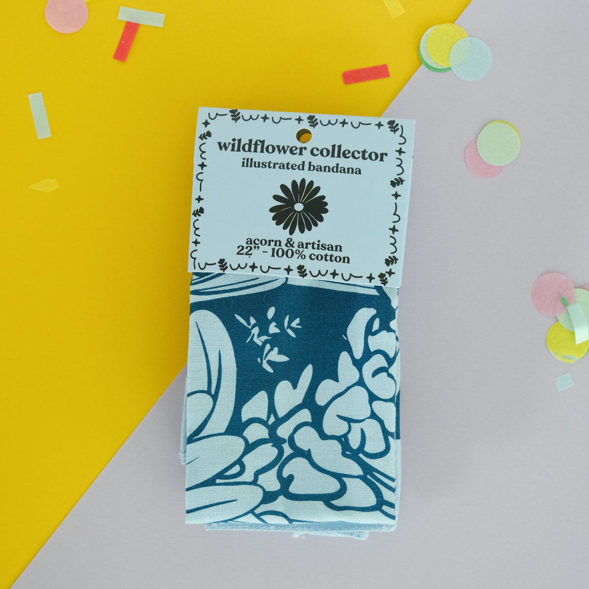 Flat lay of Wildflower Collector Floral Cotton Bandana, showing the full design