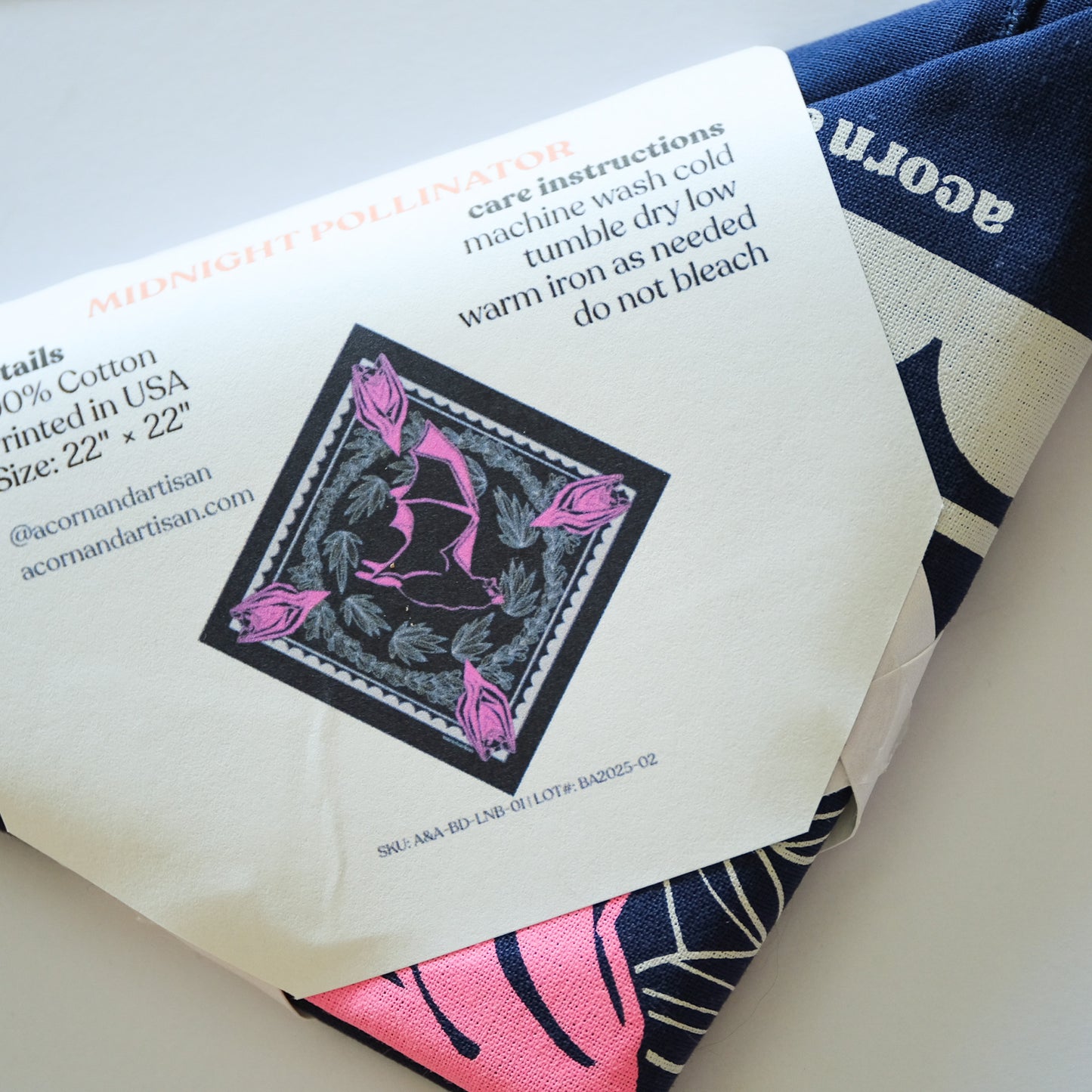 Mexican Long-Nosed Bat Bandana | Midnight Pollinator Cotton 22" × 22"