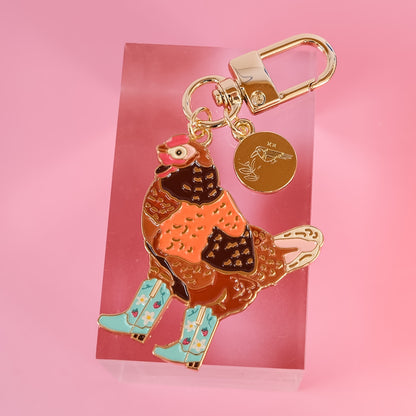 Strawberry Cowgirl Chicken Enamel Keychain | 2" Hard Enamel