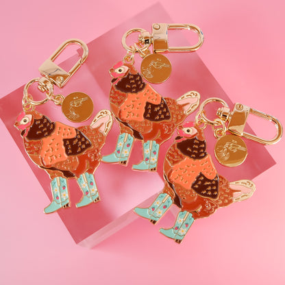 Strawberry Cowgirl Chicken Enamel Keychain | 2" Hard Enamel