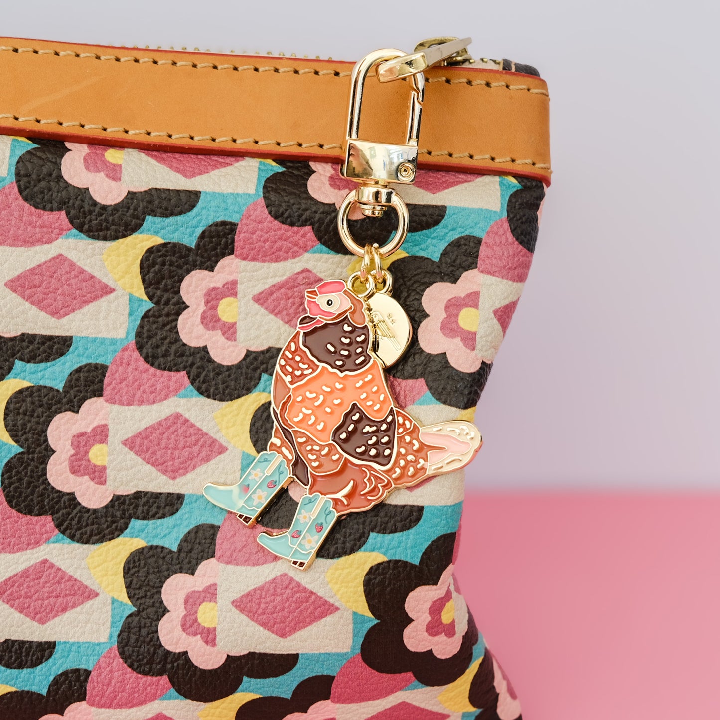 Strawberry Cowgirl Chicken Enamel Keychain | 2" Hard Enamel