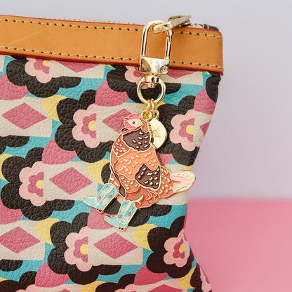 Strawberry Cowgirl Chicken Enamel Keychain | 2" Hard Enamel