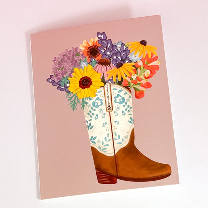 Cowgirl Flower Boot Greeting Card | A2 Blank Inside