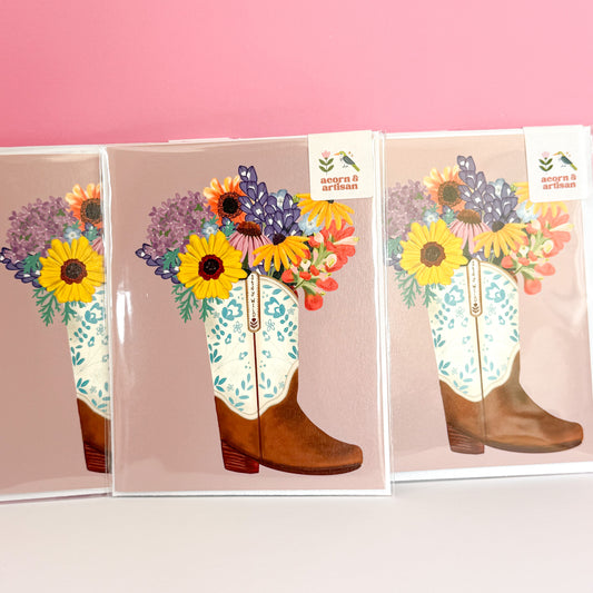 Cowgirl Flower Boot Greeting Card | A2 Blank Inside