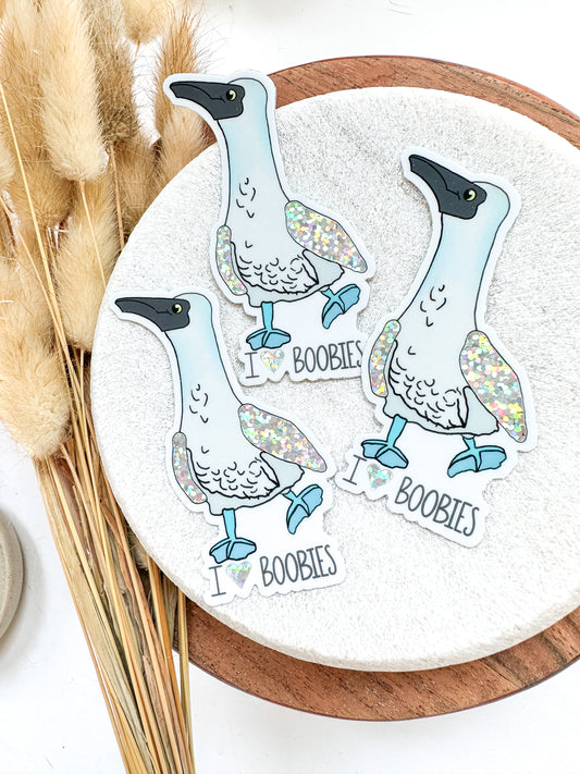 I love boobies, blue footed booby sticker - funny bird themed sticker