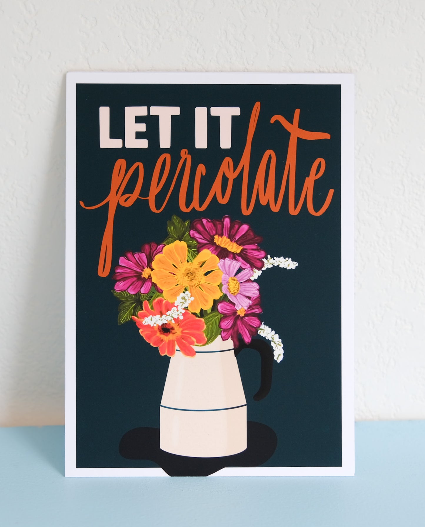 Art Print – Coffee Percolator with Flowers Illustration