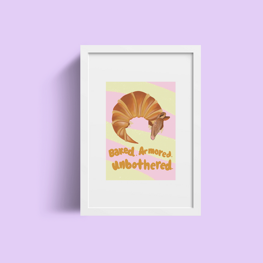 Croissantadillo Art Print, Funny Armadillo Croissant Wall Art, Quirky Animal Pun Illustration, Cute Texas Inspired Kitchen or Office Decor